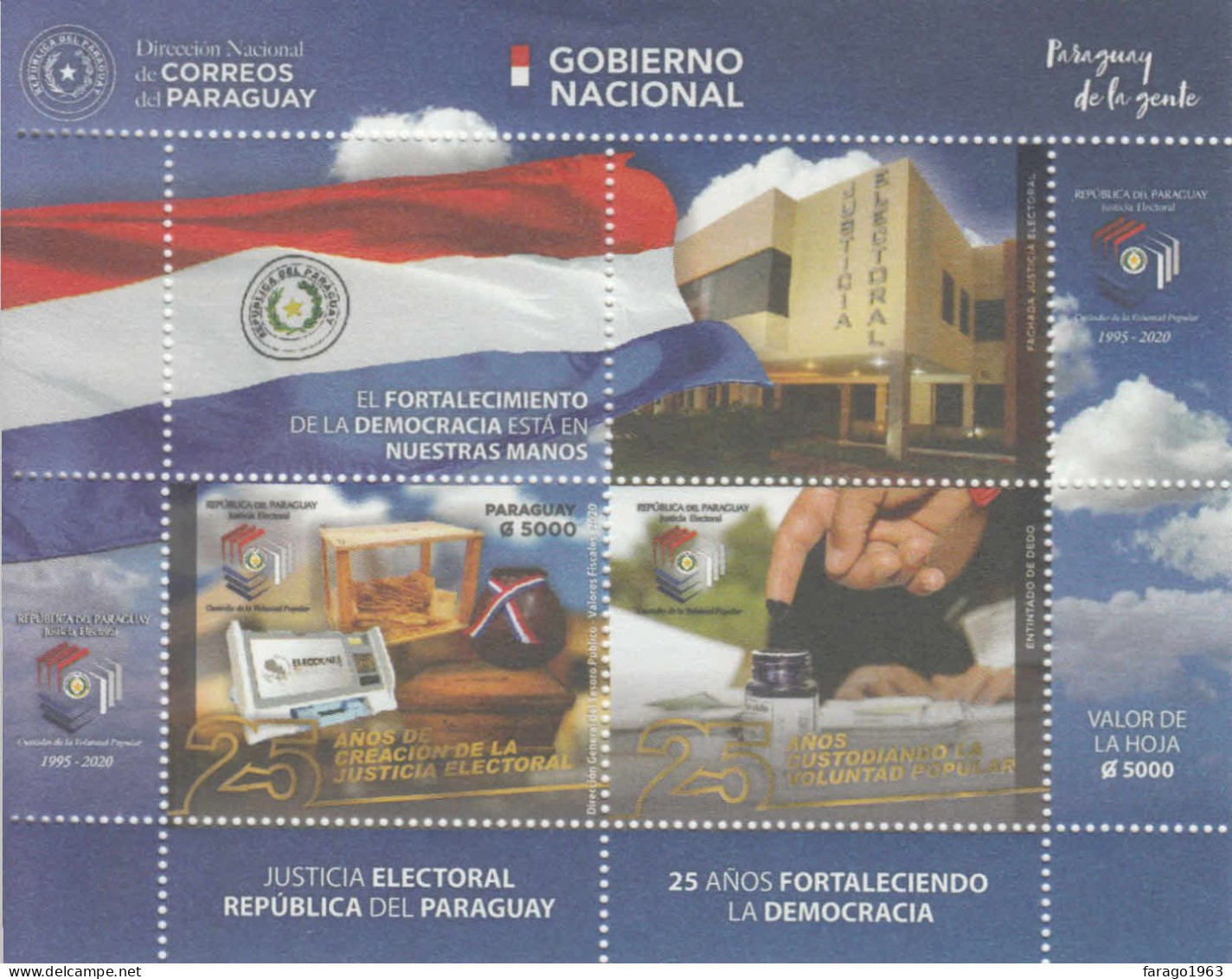 2020 Paraguay Electoral Justice Democracy Voting Flags Souvenir Sheet MNH - Paraguay