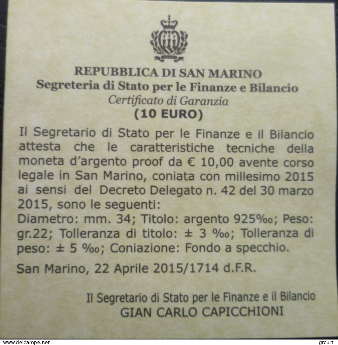 San Marino - 10 Euro 2015 - 150° Morte Abraham Lincoln - UC# 219 - San Marino