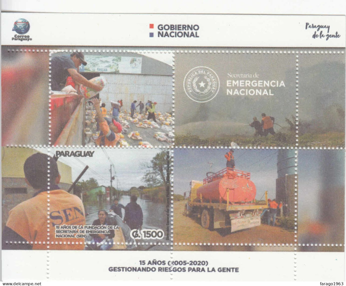 2020 Paraguay National Emergency Committee Flooding Disaster Health Water Souvenir Sheet MNH - Paraguay