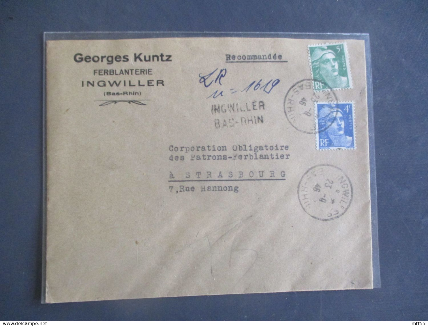 RECOMMANDE DE FORTUNE GRIFFE LINEAIRE INGWILLER LETTRE - 1921-1960: Modern Tijdperk