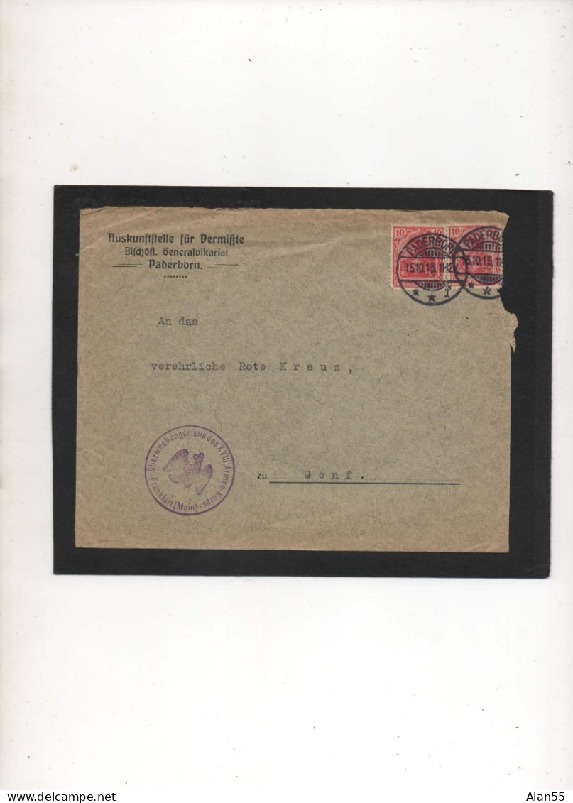 ALLEMAGNE,1915,UBERWASCHUNGSSTELLE DES XVIII ARMEES KORPS, FRANKFURT (MAIN),VIA  CROIX-ROUGE  SUISSE - Prisoners Of War Mail