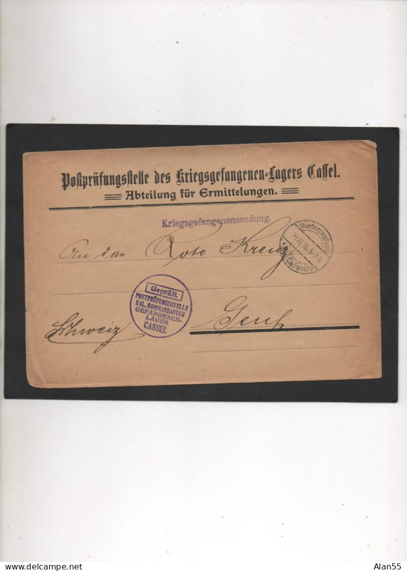 ALLEMAGNE,1916, CORRESP. PRISONNIER DE GUERRE, CENSURE, CASSEL, VIA  ROTE KREUZ, CROIX-ROUGE  SUISSE, - Courriers De Prisonniers