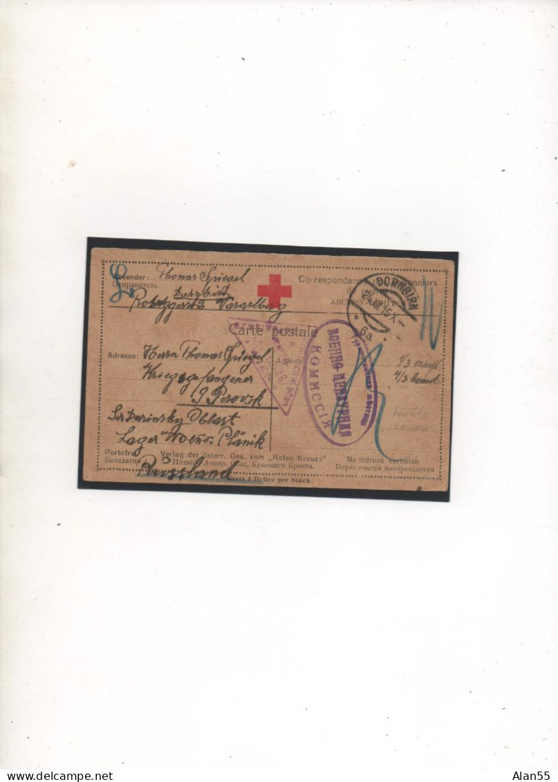 AUTRICHE-HONGRIE,1916,  PRISONNIER DE GUERRE AUTRICHIEN EN RUSSIE, 2 CENSURES - Storia Postale