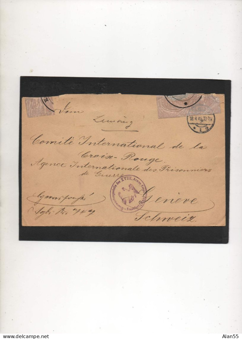 ALLEMAGNE,1915, CORRESP. PRISONNIER DE GUERRE,FRANKFURT, VIA  ROTE KREUZ, CROIX-ROUGE  SUISSE,CENSURE - Prisoners Of War Mail