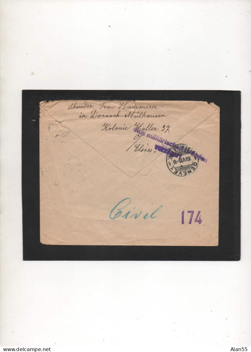 ALLEMAGNE,1915, CORRESP. PRISONNIER DE GUERRE,MULHAUSEN (ELS),VIA  CROIX-ROUGE  SUISSE, CENSURE - Prisoners Of War Mail