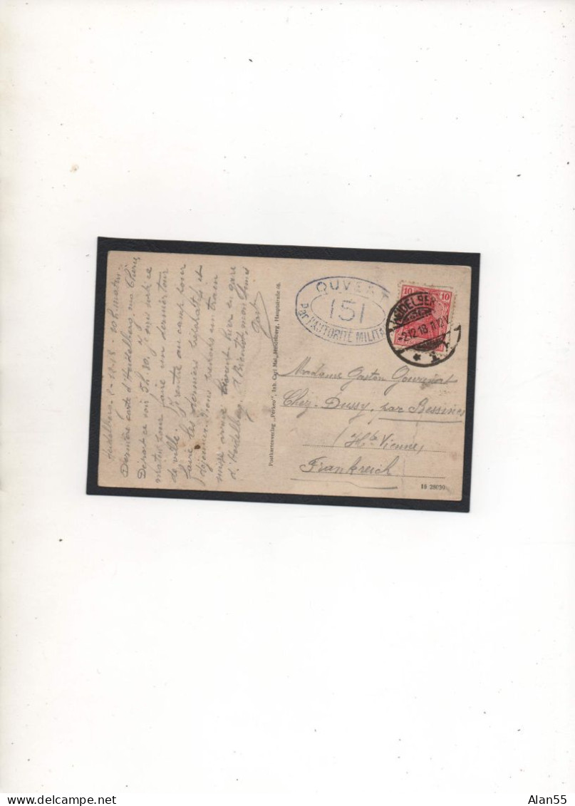ALLEMAGNE,1918,HEIDELBERG ,VIA FRANCE, CENSURE - Prisoners Of War Mail
