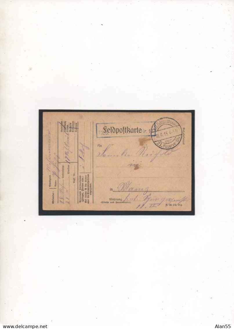 ALLEMAGNE,1915,K.D.FELDPOSTEXP . 21.RESERVE-DIV. - Prisoners Of War Mail