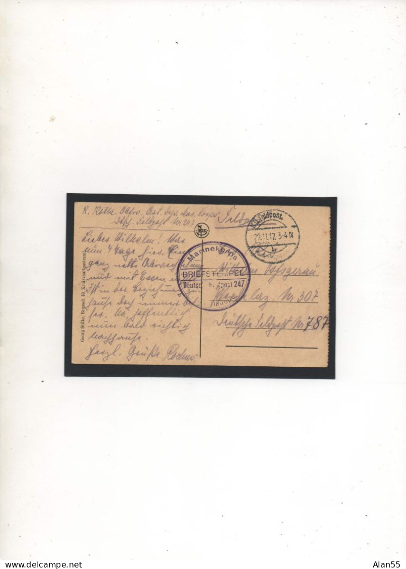 ALLEMAGNE,1917,MANNEKORPS, FELDPOST 247, ANTWERPEN, - Prisoners Of War Mail