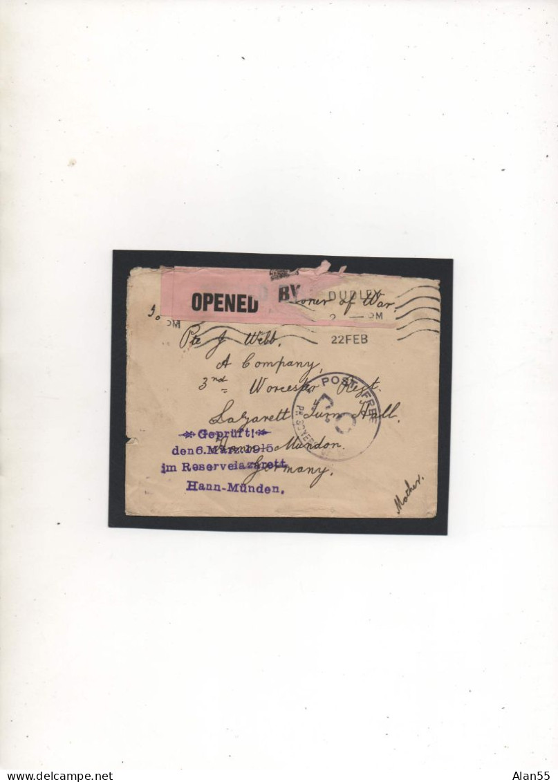 GRANDE-BRETAGNE,1915,PRISONNIER DE GUERRE ANGLAIS, RESERVELAZARETT , HANN-MUNDEN, 2 CENSURES - Briefe U. Dokumente