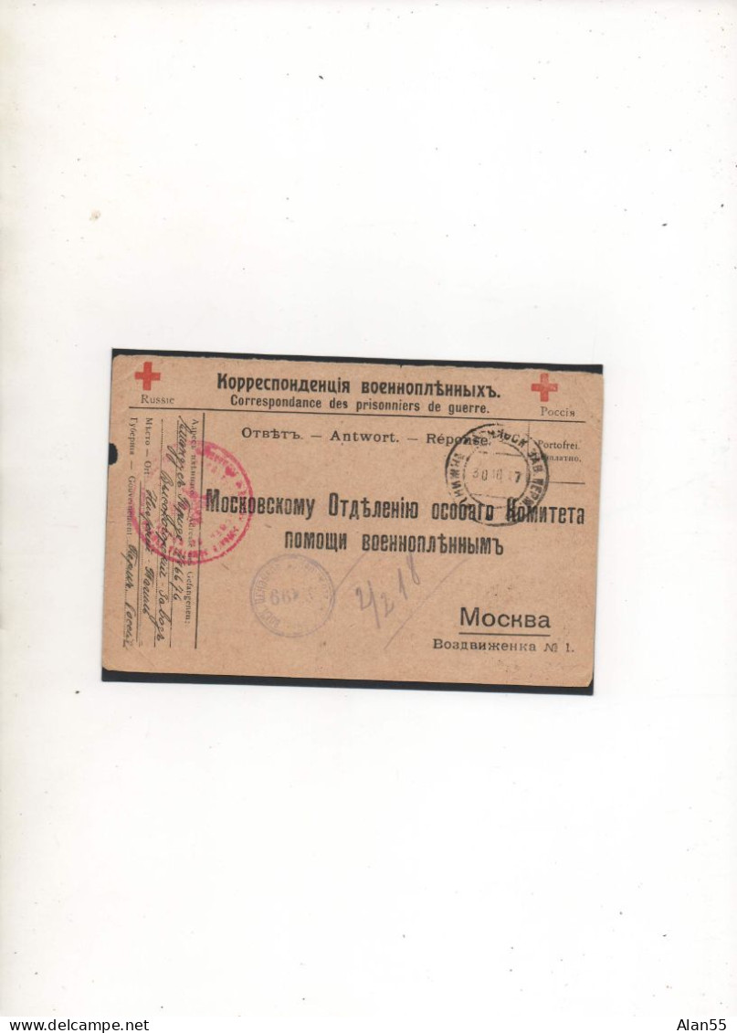 ALLEMAGNE,1917,PRISONNIER DE GUERRE ALLEMAND EN RUSSIE, CROIX-ROUGE, CENSURE - Correos De Prisioneros De Guerra