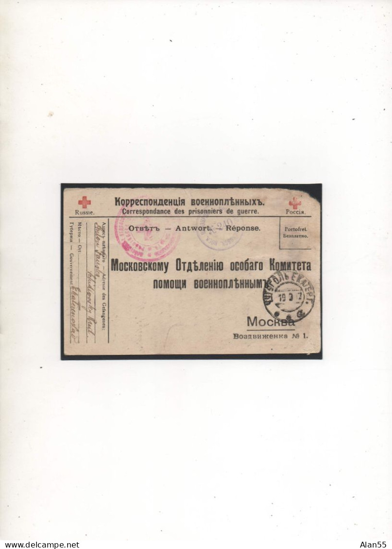 ALLEMAGNE,1917,PRISONNIER DE GUERRE ALLEMAND EN RUSSIE, CROIX-ROUGE, CENSURE - Prisoners Of War Mail