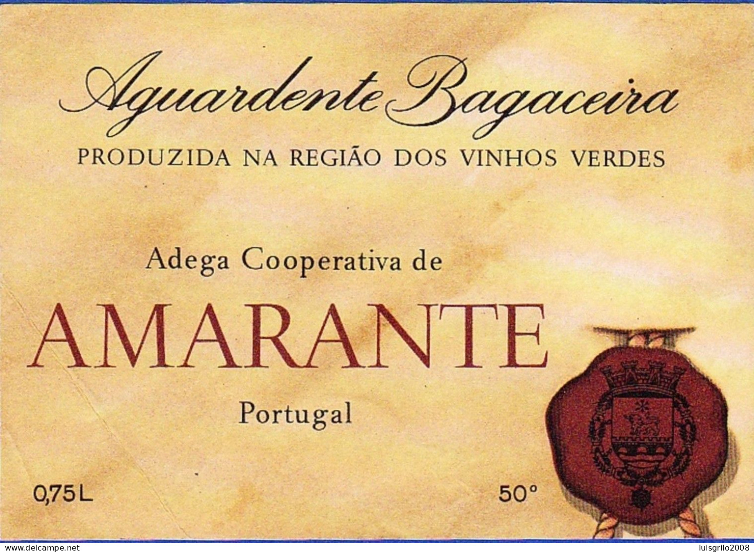 Brandy Label, Portugal - Aguardente Bagaceira AMARANTE -|- Região Dos Vinhos Verdes. Amarante - Alcohols & Spirits