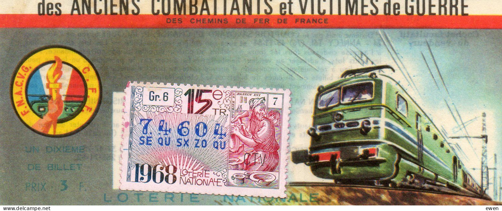 Billet Loterie Nationale Pour Victimes De Guerre. Dessin De Locomotive. 1968. - Lottery Tickets