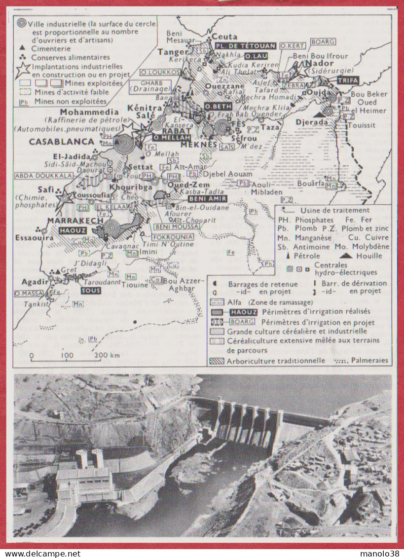 Maroc. Carte économique. Barrage D'Im-Fout. Larousse 1960. - Documenti Storici