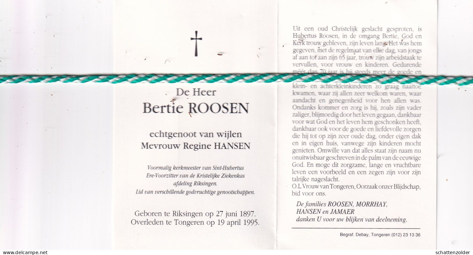 Bertie Roosen-Hansen, Riksingen 1897, Tongeren 1995 - Obituary Notices