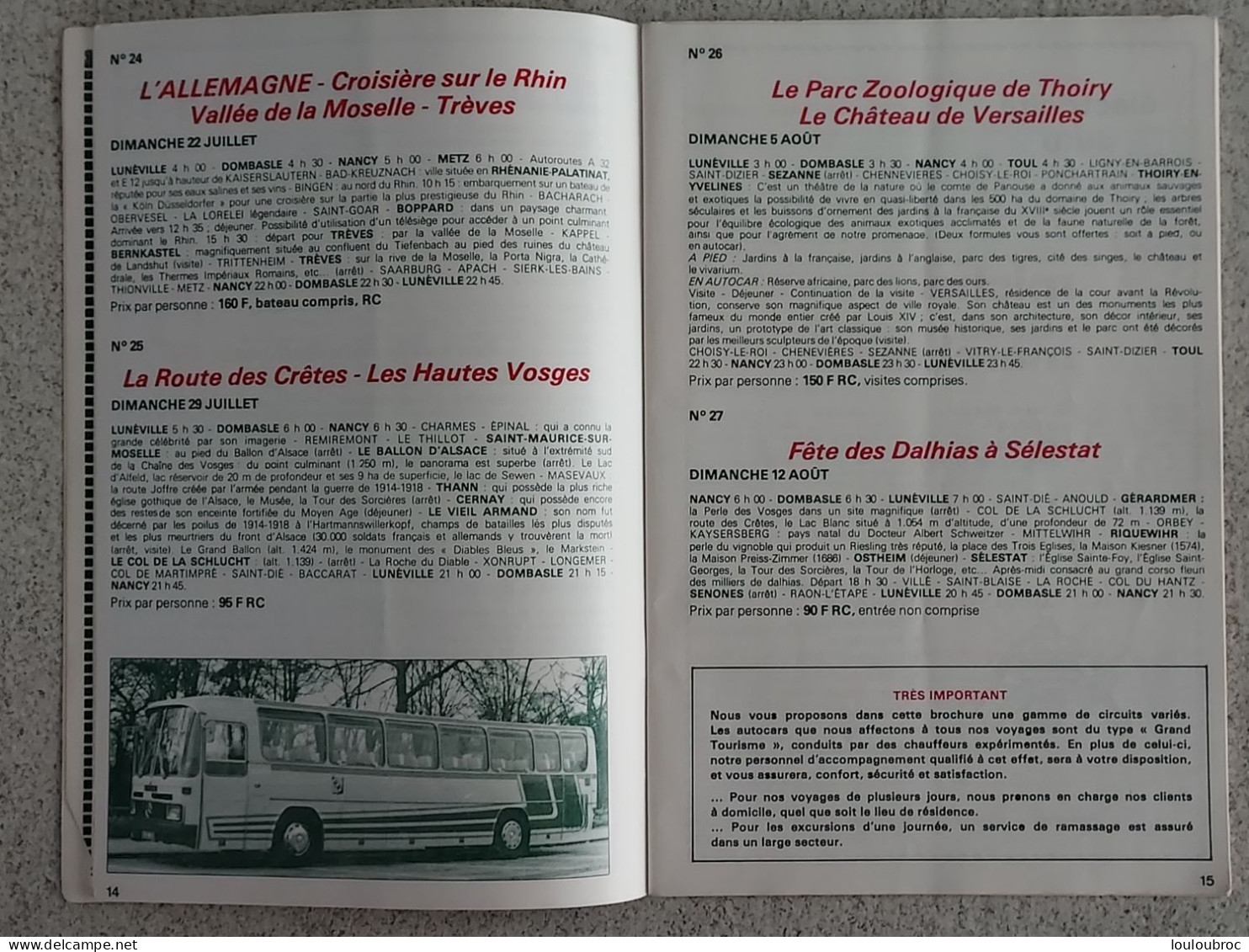 LIVRET 56 PAGES  VOYAGES ET EXCURSIONS EN AUTOCAR  1979 HELLUY TOURISME A LUNEVILLE - Dépliants Touristiques