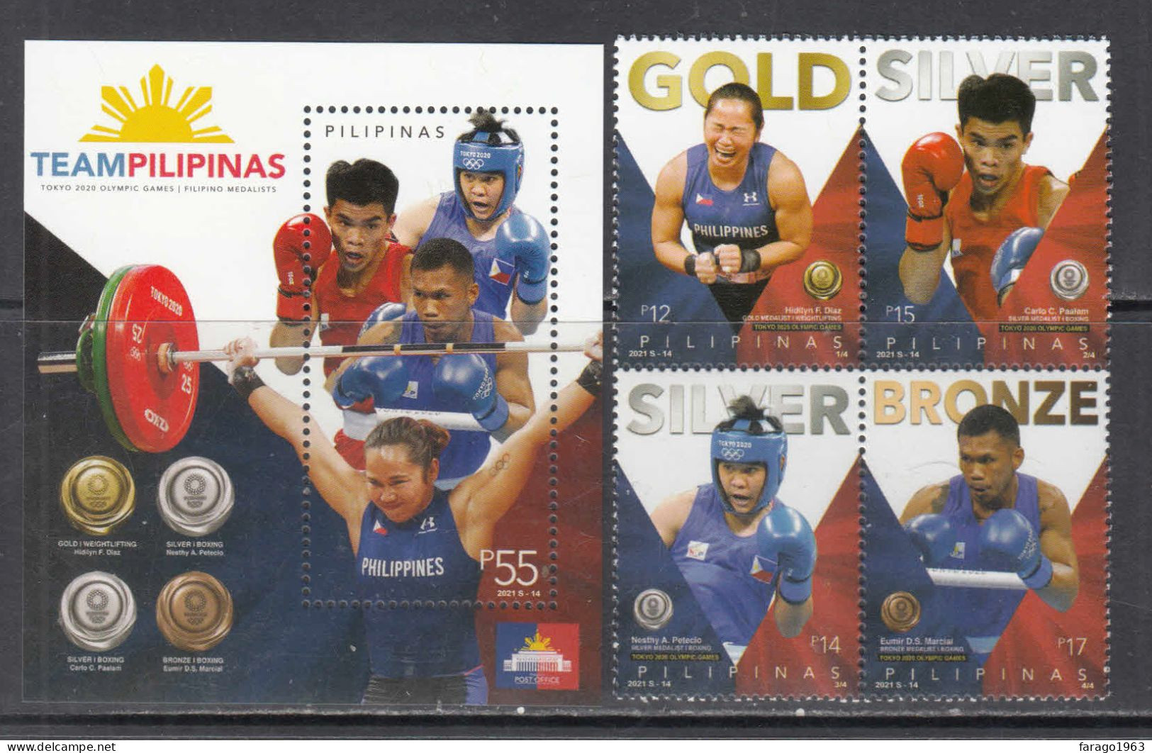 2021 Philippines Tokyo Olympic Medallists Boxing Complete Block Of 4 + Souvenir Sheet MNH - Philippines