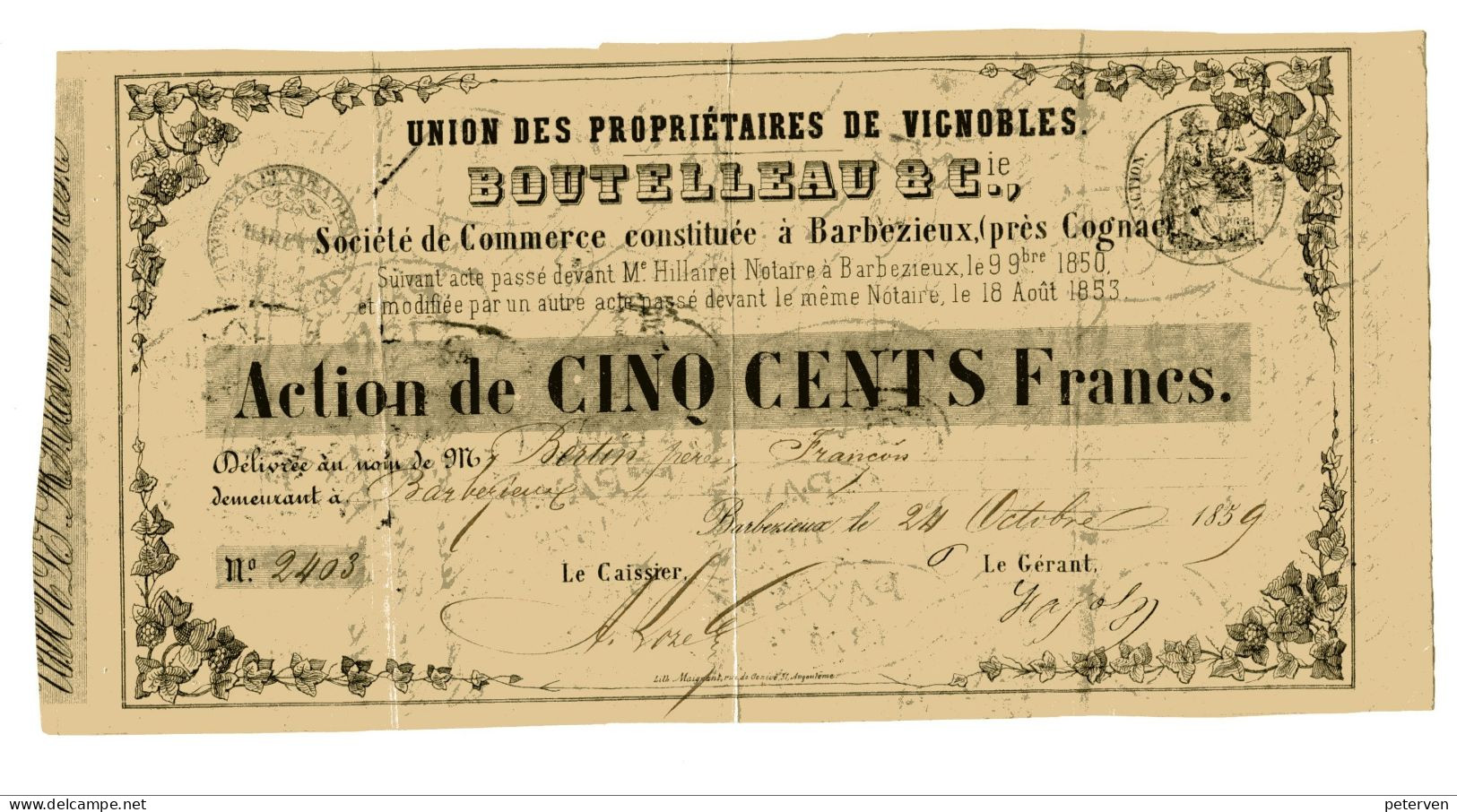 BOUTELLEAU & Cie - Union Des Propriétaires De Vignobles (1859) - Landwirtschaft