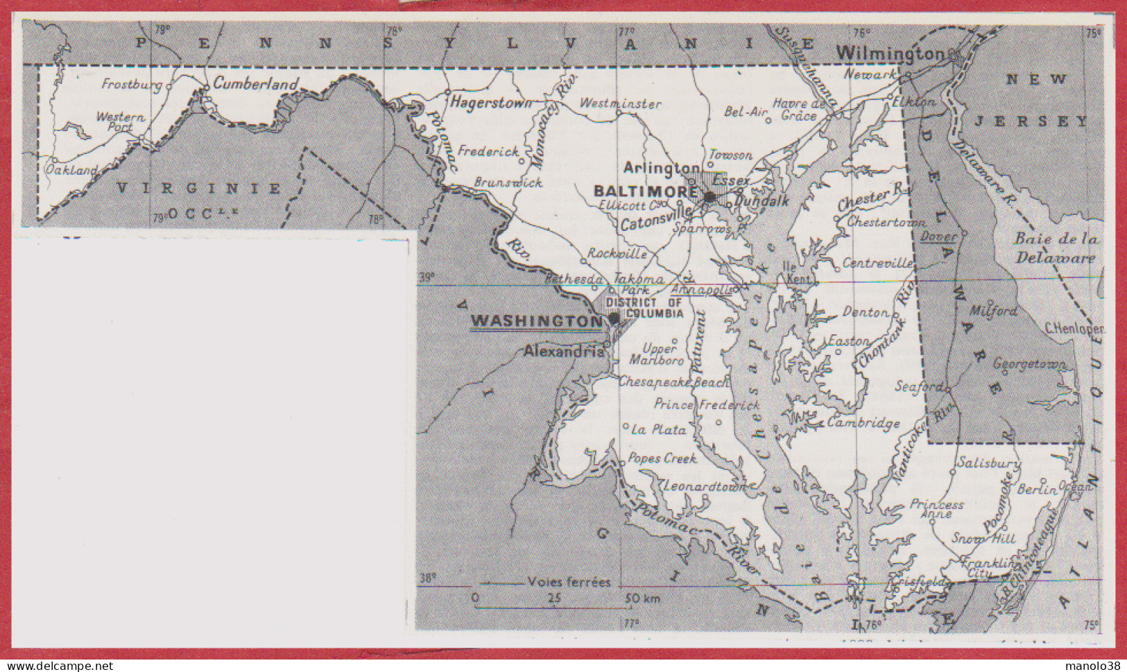 Carte Du Maryland. Etats Unis. USA. Larousse 1960. - Historical Documents