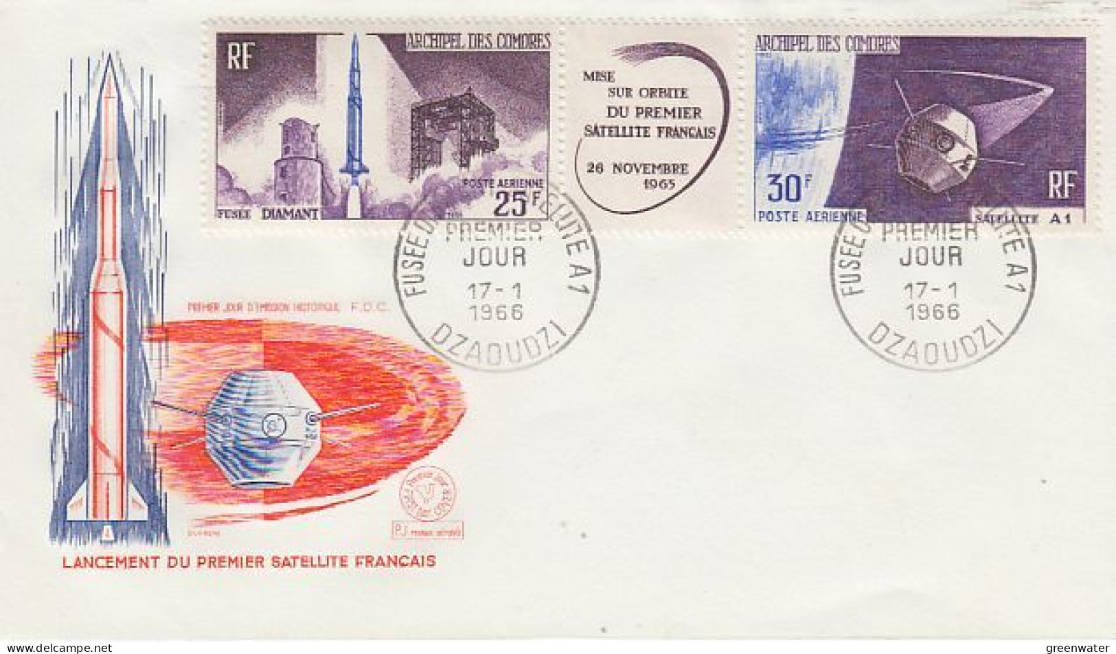 Archipel Des Comores  Lancement Premier Satellite Français 2v FDC 1966 (OO166) - Oceanië