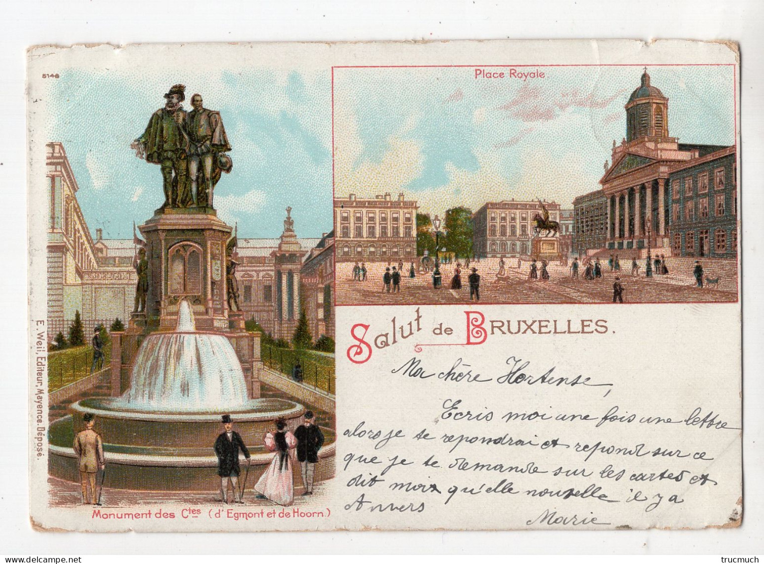 465 - Salut De BRUXELLES - Place Royale   *litho*1897* - Monumenten, Gebouwen