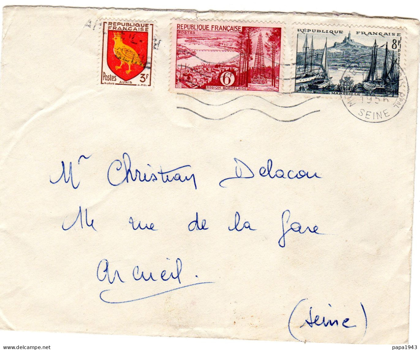 1956  Lettre  T P Region Bordelaise 6f + Marseille 8f  Envoyée à ARCUEIL - Cartas & Documentos