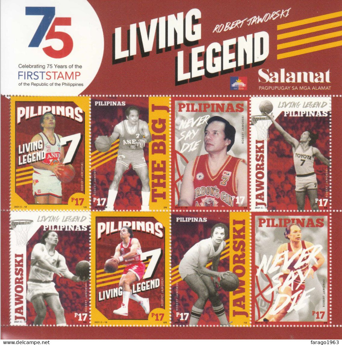2021 Philippines Jaworski Basketball "living Legend" Miniature Sheet Of 8  MNH - Filipinas