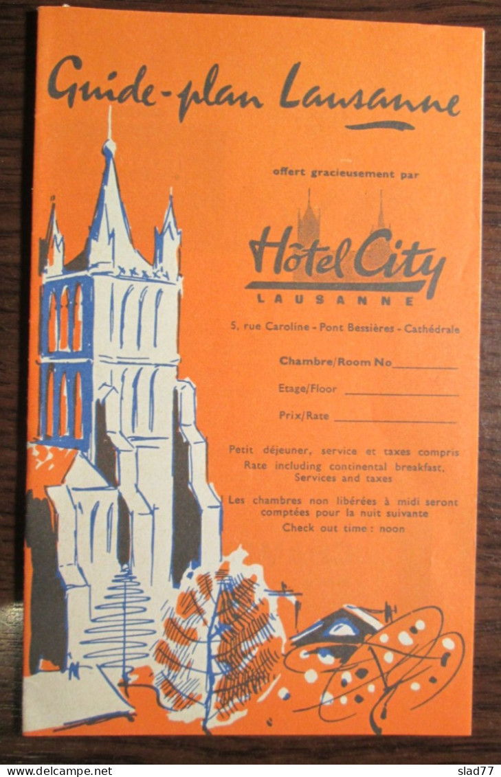 VintageTourism Brochure Lausanne Swiss Hotel City Guide Plan 1962 Omega Watches Advertising - Cuadernillos Turísticos