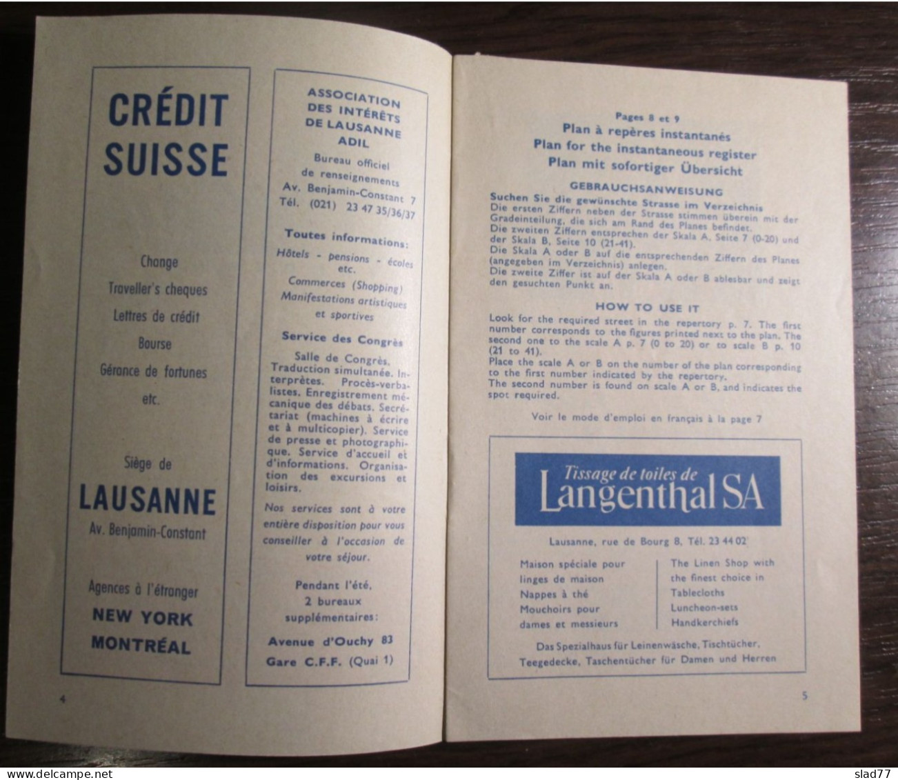 VintageTourism Brochure Lausanne Swiss Hotel City Guide Plan 1962 Omega Watches Advertising - Cuadernillos Turísticos