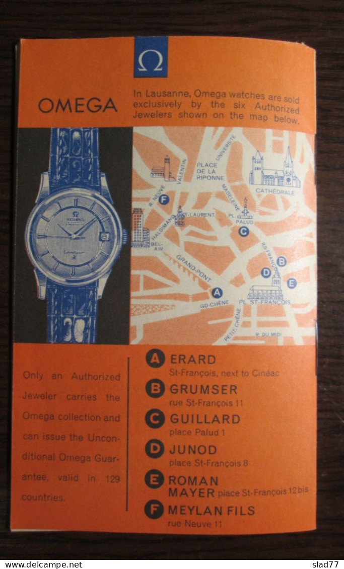 VintageTourism Brochure Lausanne Swiss Hotel City Guide Plan 1962 Omega Watches Advertising