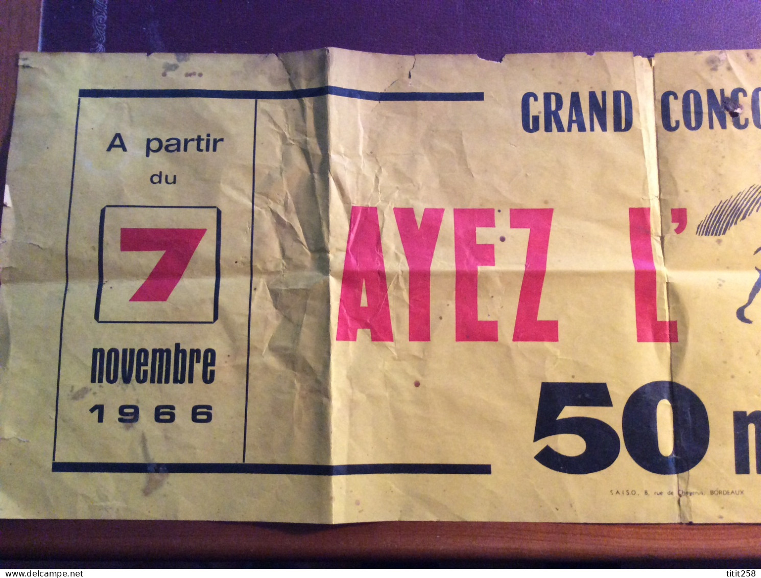 Ancien Bandeau Grand Concours SUD OUEST Ayez L'Oeil 1966  . Bordeaux 33 Gironde - Afiches