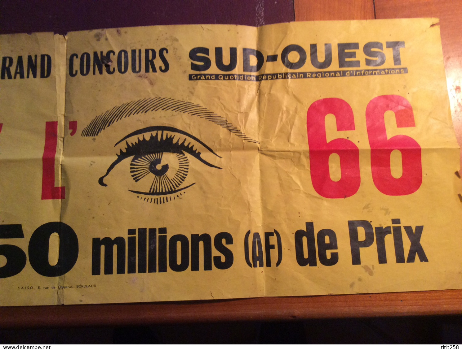 Ancien Bandeau Grand Concours SUD OUEST Ayez L'Oeil 1966  . Bordeaux 33 Gironde - Posters