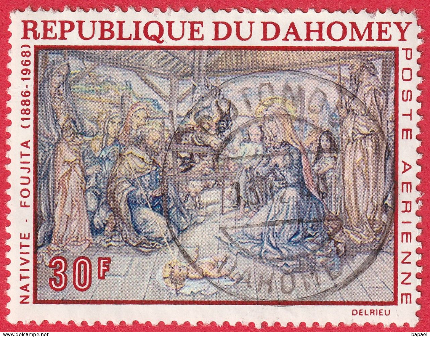 N° Yvert & Tellier 93 - Rép. Du Dahomey (Poste Aérienne) (1968) (Oblitéré) (Peint. Religieuse) - La Nativité De Fouijta - Benin - Dahomey (1960-...)