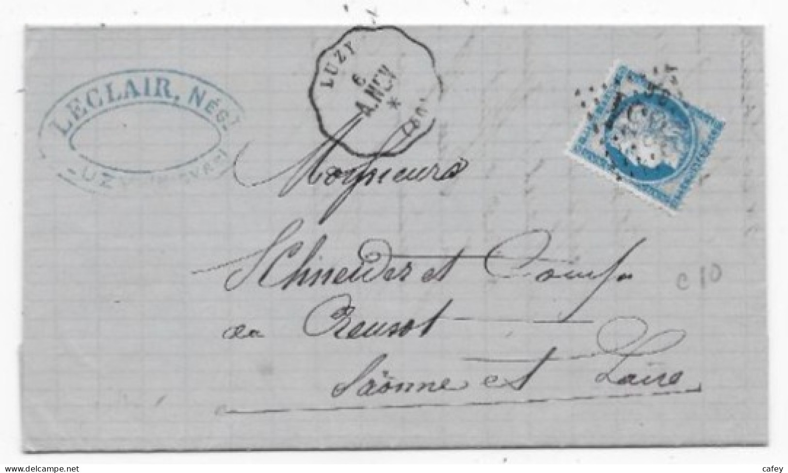 Département NIEVRE Lettre Timbre CERES N°60 CONVOYEUR STATION LUZY Ligne A.NEV - 1849-1876: Klassik