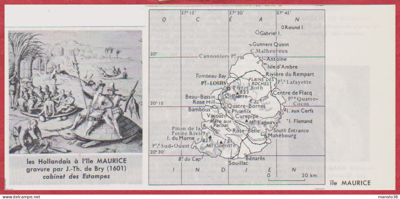 Île Maurice. Les Hollandais à L'île Maurice, Gravure. Carte De L'île. Larousse 1960. - Historical Documents