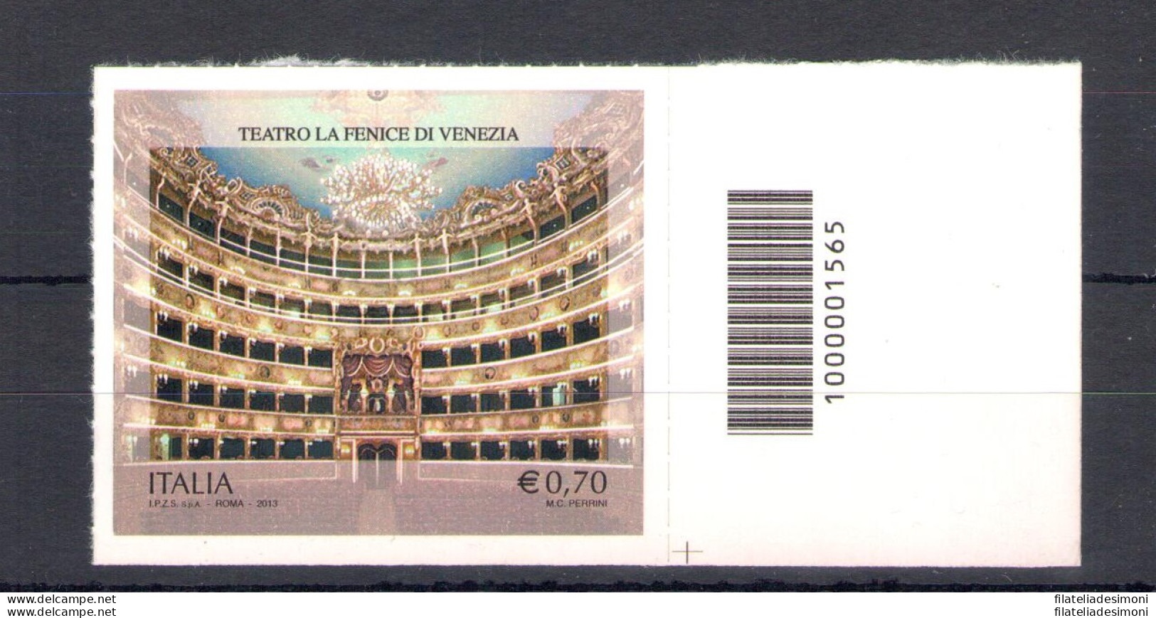 2013 Repubblica Italiana, "Teatro Fenice" - Non Dentellato - Non Fustellato , N° 3496A , MNH** - Codice A Barre - Bar Codes