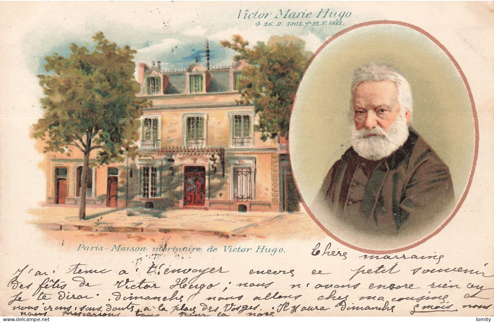 75 Paris 16e Illustration  Maison Mortuaire De Victor Hugo Et Portrait En Médaillon CPA - District 16