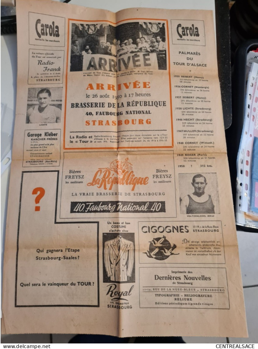 JOURNAL DERNIERES NOUVELLES ALSACE AOUT 1950 9° TOUR D'ALSACEA LA MARCHE - Historical Documents