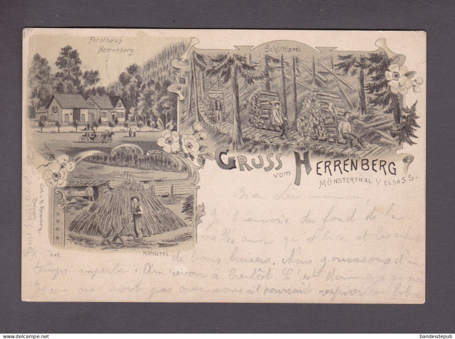 Rare Gruss Vom Herrenberg Münsterthal ( Exploitation Bois Maison Forestiere Schlitteur Charbon De Bois 3836) - Autres & Non Classés
