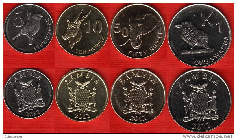 Zambia Set Of 4 Coins: 5 Ngwee - 1 Kwacha 2012 UNC - Zambia