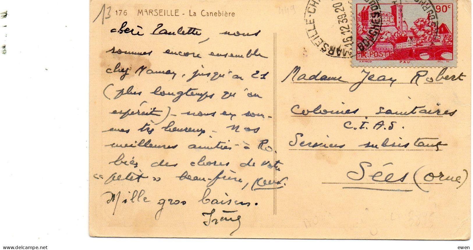 Timbre Pau (N°449) Seul Sur Carte Postale. - 1921-1960: Modern Tijdperk