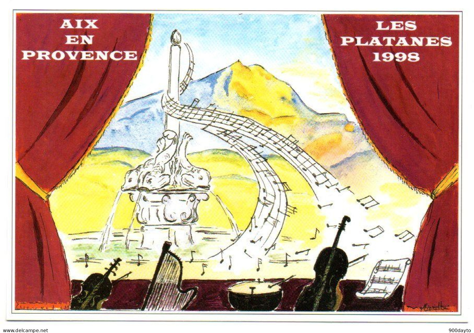 AIX-EN-PROVENCE. Les Platanes 1998. Aquarelle De Mireille Fabre. - Collector Fairs & Bourses