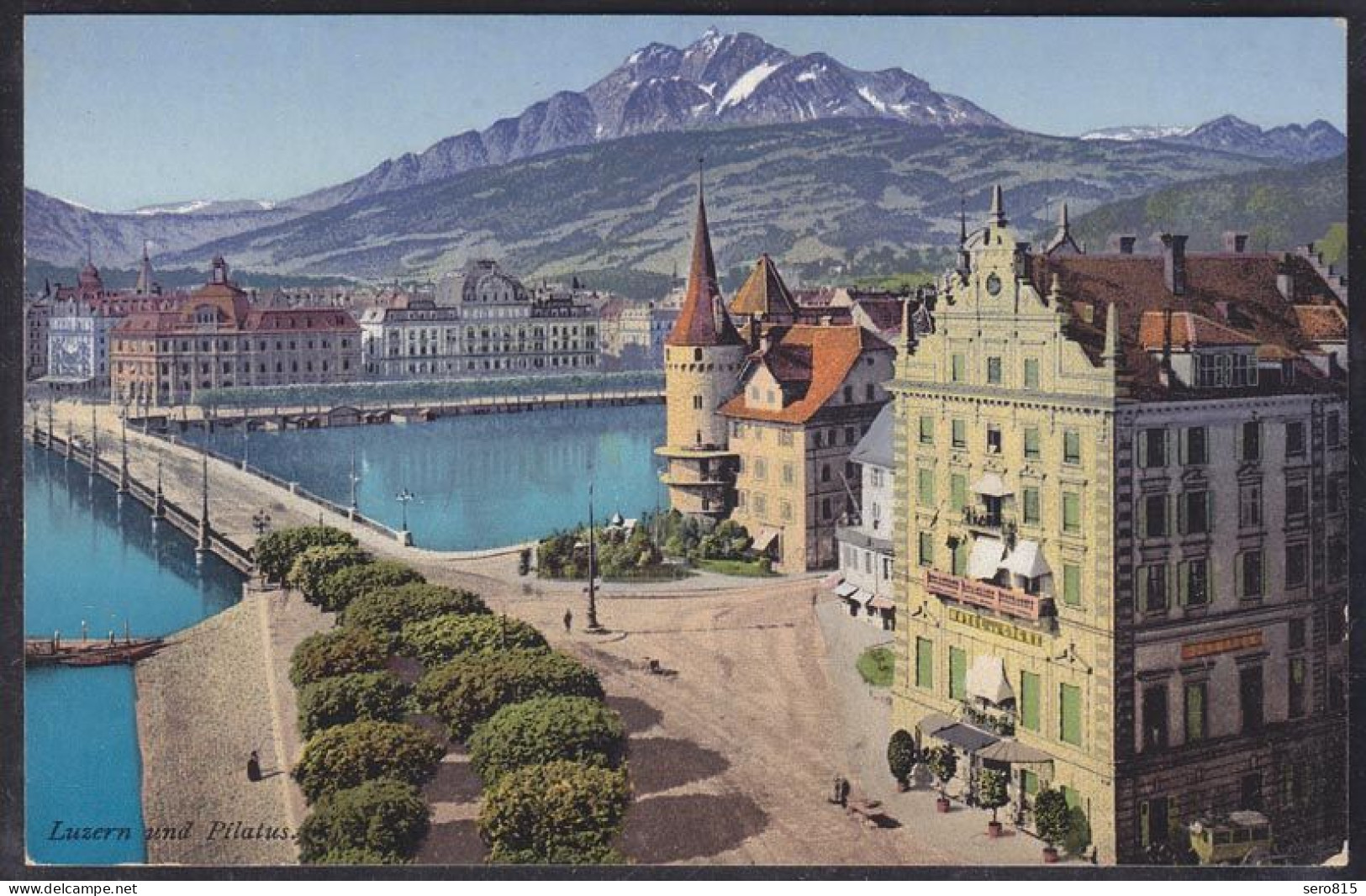 AK Schweiz Luzern Hotel Brücke Bahnhof  (12424 - Luzern