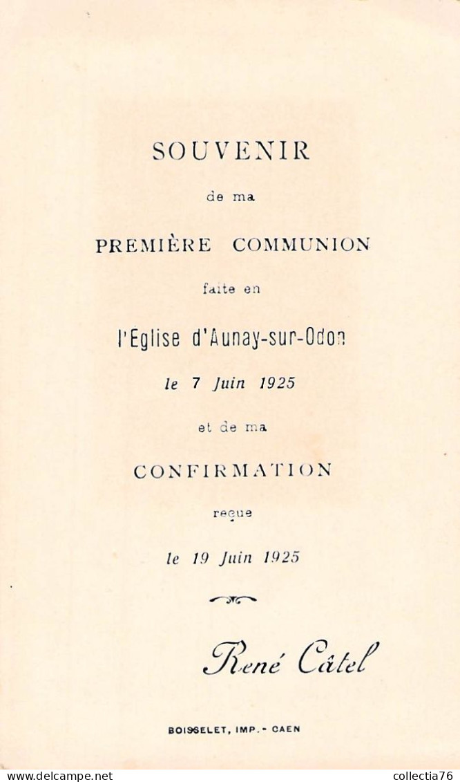 VIEUX PAPIERS FAIRE PART COMMUNION 14 CALVADOS AUNAY SUR ODON  7 JUIN 1925 RENE CHATEL - Comunión Y Confirmación