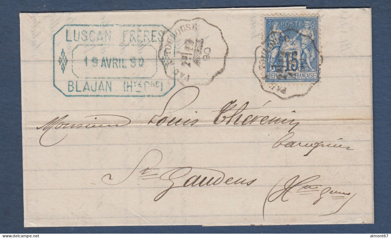 Cachet De Convoyeur  PAU  A  TOULOUSE  Sur Lettre Avec 15c Sage - Railway Post