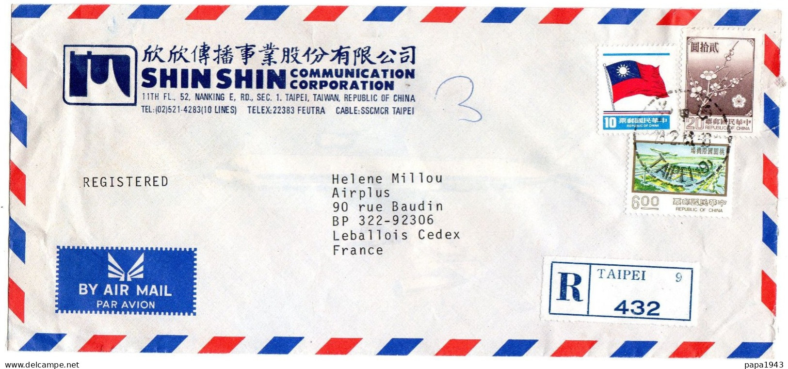 Lettre Recommandée De TAIPEI  TAIWAN "  SHIN SHIN Communication " - Briefe U. Dokumente