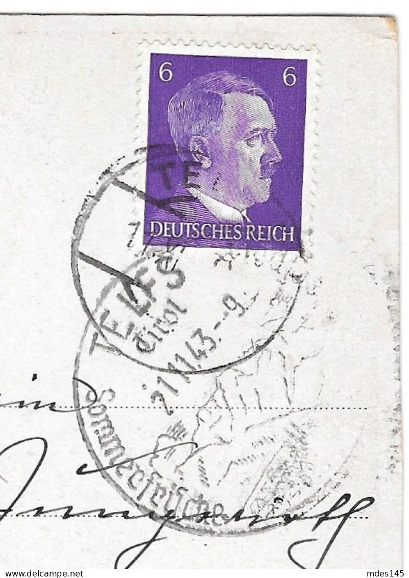 1943 Hitler Head Stamp Scott 510  PMK Austroa Telfs Tirol Sommerfrische Postcard - Brieven En Documenten