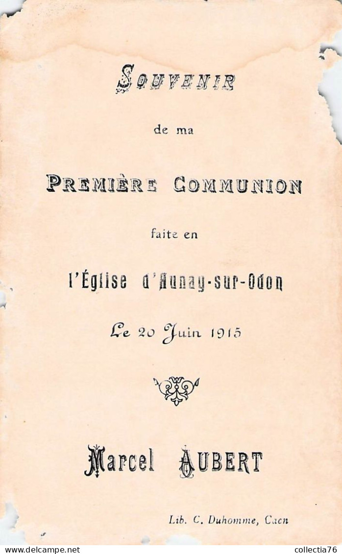VIEUX PAPIERS FAIRE PART COMMUNION 14 CALVADOS AUNAY SUR ODON  20 JUIN 1915 MARCEL AUBERT - Communie