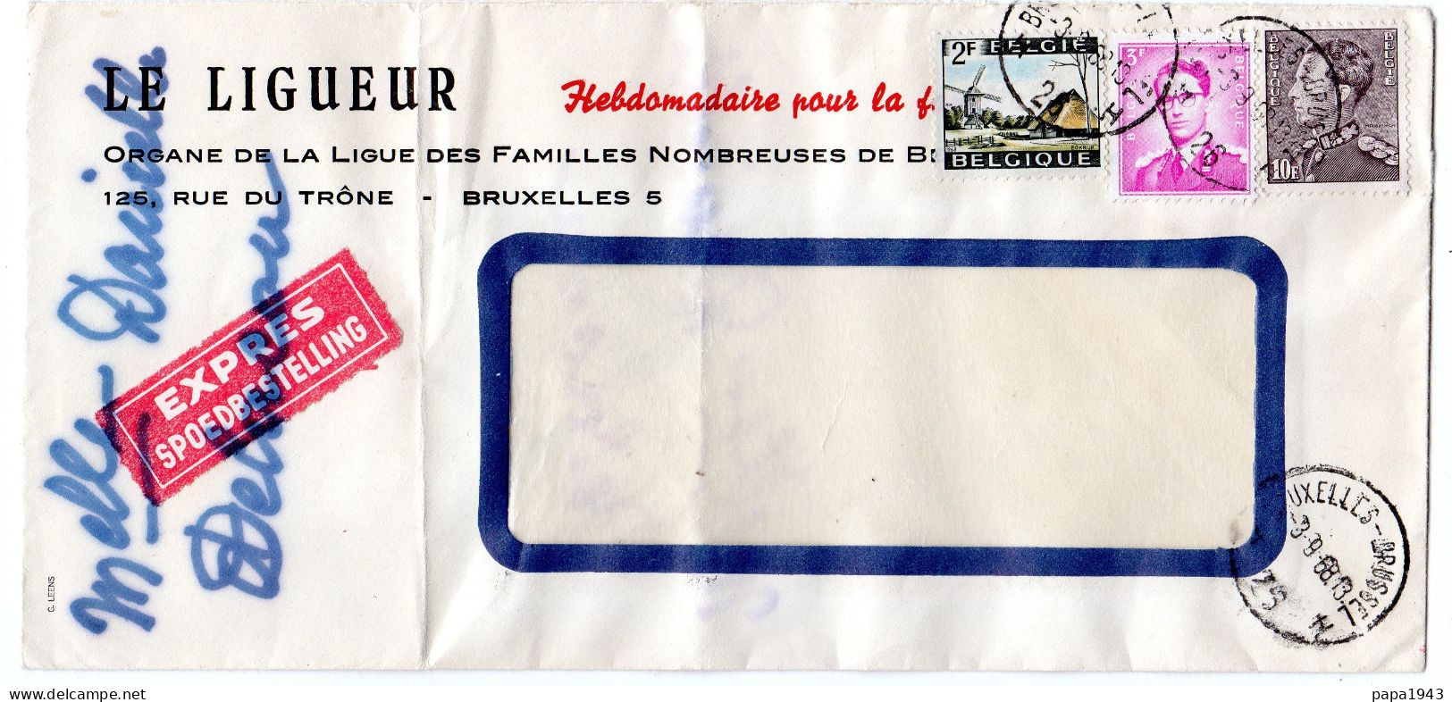 1968  LETTRE EXPRES  "  LE LIGUEUR Organe De La Ligue Des Familles Nombreuses BRUXELLES " - Covers & Documents