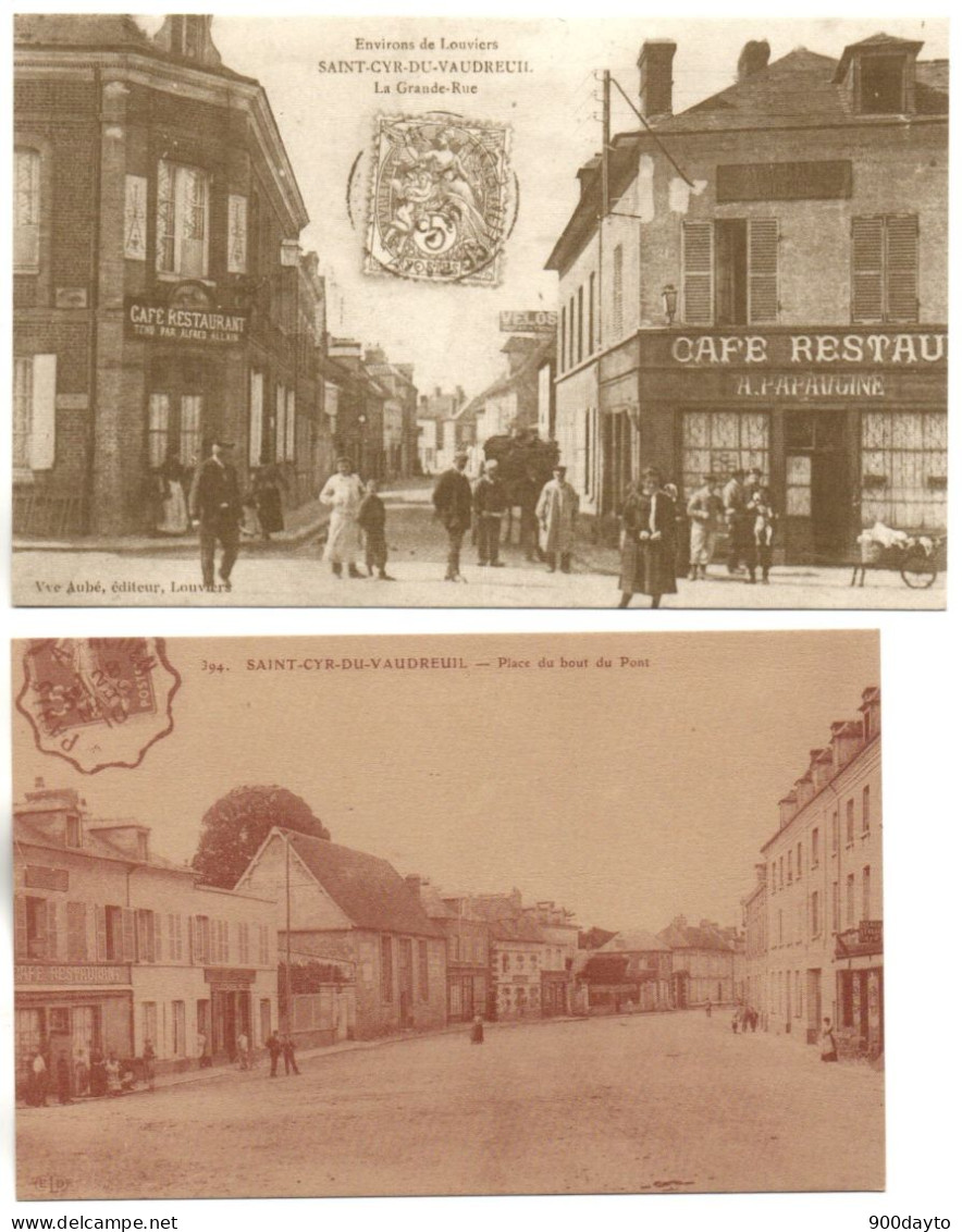 Lot De 2 CP. SAINT-CYR-DU-VAUDREUIL. La Grande-rue; Place Du Bout Du Pont (REPRODUCTIONS). - Bourses & Salons De Collections